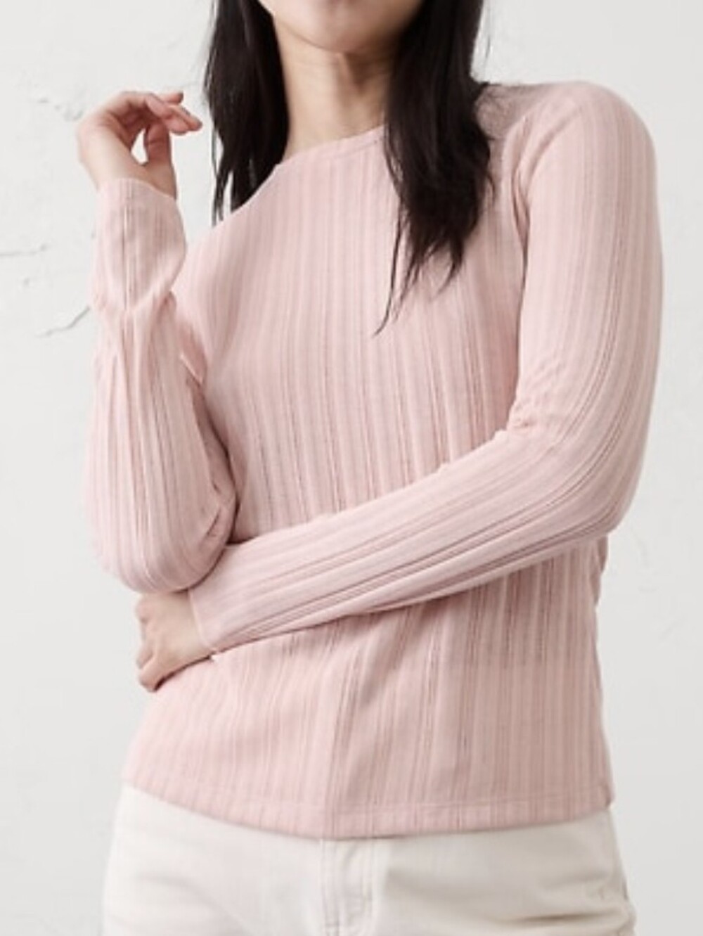NWT - Banana Republic "Pink Morganite" Sheer Ribbed Long Sleeve Top - Size M